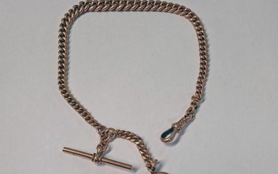 9CT GOLD CURB LINK WATCH CHAIN & 9CT GOLD MASONIC FOB - 31 C...