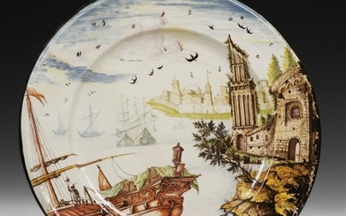 A 17th-18th century polychrome maiolica plate, Pavia