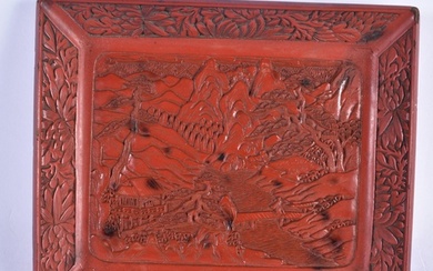 A 19TH CENTURY CHINESE CARVED CINNABAR LACQUER RECTANGULAR D...