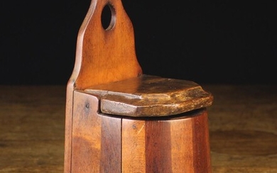 A 19th Century Scottish Staved Alder & Fruitwood Salt Box. The flared demi-lune container with hinge