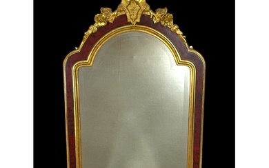 A 19th century Queen Anne style carved gilt wood and scarlet...