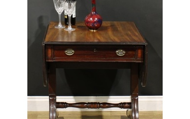 A 19th century mahogany sofa table, rounded rectangular top ...