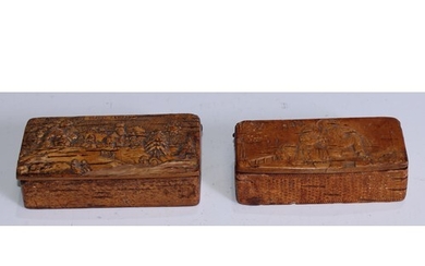 A 19th century pressed birch bark snuff box, hinged cover in...