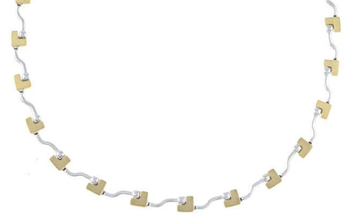 A 9ct gold bi-colour fancy-link necklace.