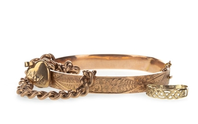 A BRACELET, BANGLE AND TWO RINGS