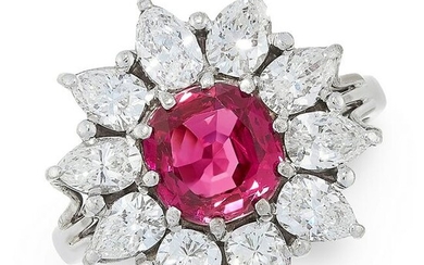 A BURMA NO HEAT RUBY AND DIAMOND RING in 18ct white