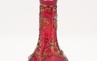 A Bohemian red lustre cut glass vase, late 19th century,...