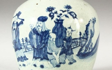 A CHINESE BLUE AND WHITE GINGER JAR, decorated with a