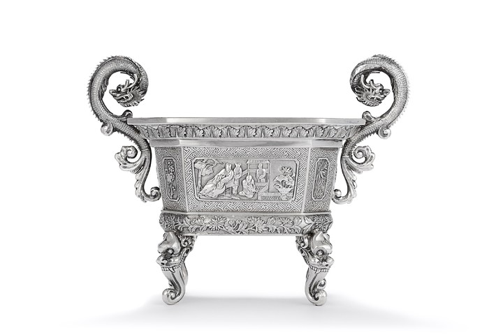 A CHINESE EXPORT SILVER TWO-HANDLED JARDINIERE, MARK OF WANG HING & CO., HONG KONG, LATE 19TH/EARLY 20TH CENTURY