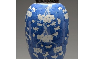 A Chinese blue and white jar, late 19th / early 20th c, pain...