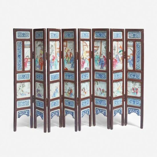 A Chinese famille rose-porcelain mounted eight-panel