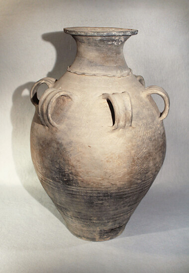 A Chinese light-grey pottery, large storage jar, of Han Dynasty type