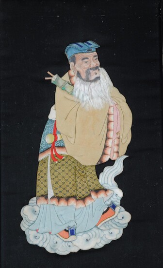 A Chinese painted 'Immortal' duiling silk panel