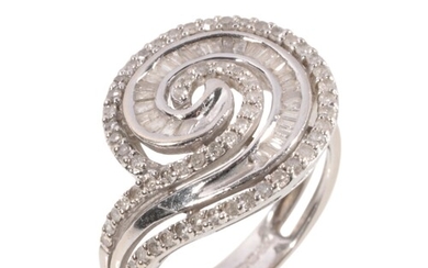 A DIAMOND CLUSTER RING three rows of baguette and round-cut ...