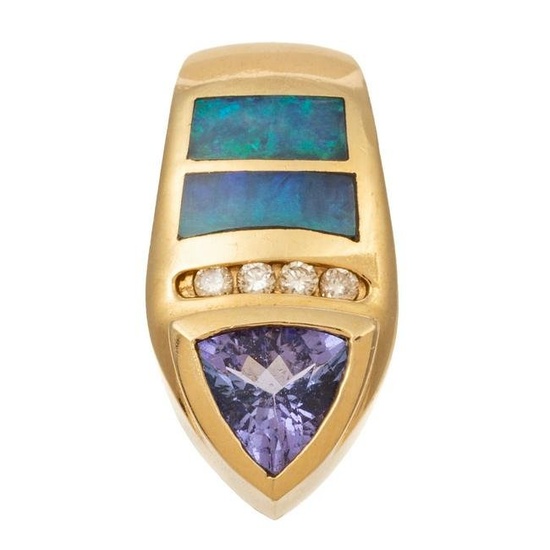 A Diamond, Tanzanite & Opal Pendant in 14K