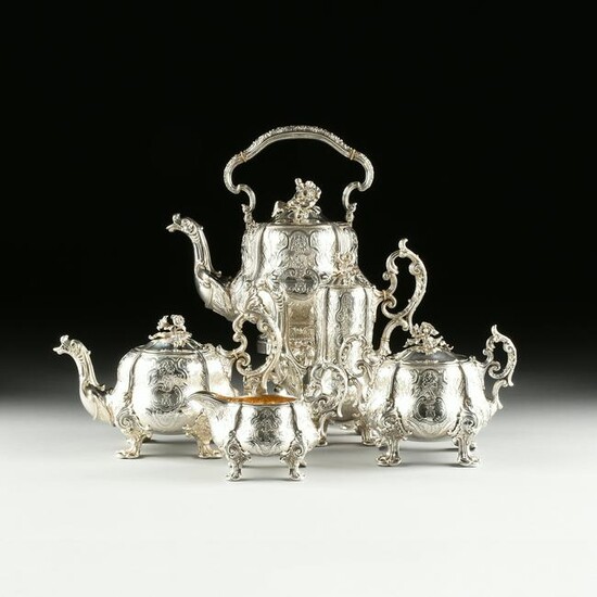 A FIVE PIECE MAISON ODIOT STERLING SILVER TEA/COFFEE