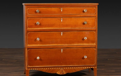 A Federal Fan and Barber Pole Inlaid Cherrywood Chest of Drawers