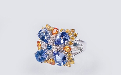 A Flower Ring with colourful Precious Stones.