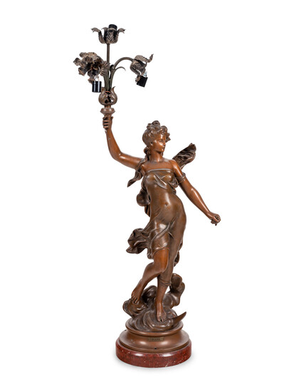 A French Cast Metal Newel Post Figure of Diana Mounted as a Lamp