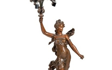 A French Cast Metal Newel Post Figure of Diana Mounted
