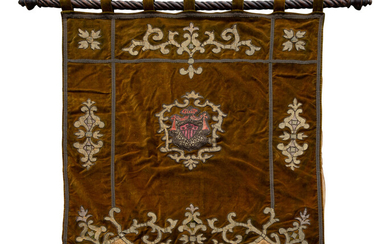 A French Embroidered Velvet Armorial Wall Hanging