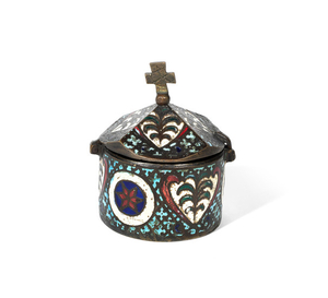 A French copper and champleve enamel Pyx