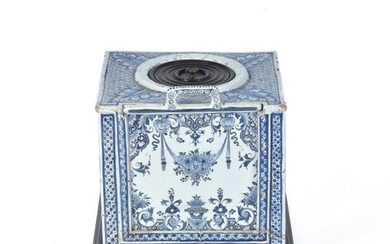 A French faience blue and white portable commode or 'thunderbox', 18th century