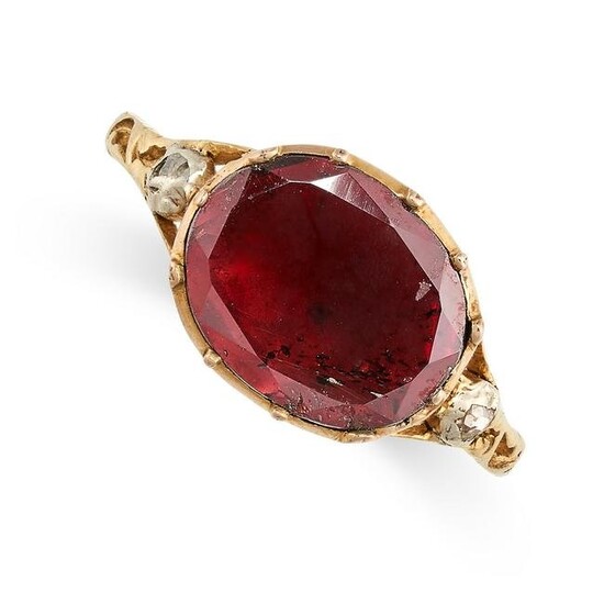 A GARNET AND DIAMOND DRESS RING, 19TH CENTURY AND LATER