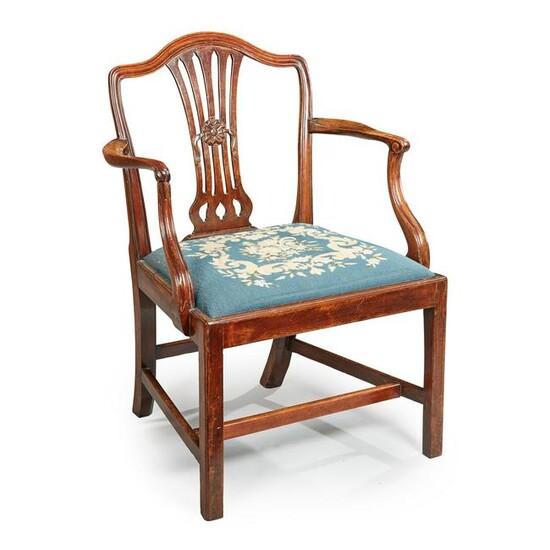 A GEORGE III MAHOGANY OPEN ARMCHAIR LATE 18TH CENTURY