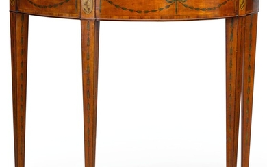 A GEORGE III TUILIPWOOD CROSSBANDED AND PAINTED SATINWOOD PIER TABLE, CIRCA 1790