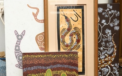 A GROUP OF FOUR ABORIGINAL ARTWORKS INCLUDING LEEANN MCNIVEN AND KAREN TAYLOR