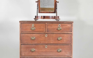 A George III oak chest of drawers, together with a...