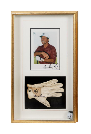 A Group of Gary Player Signed Autograph Displays Featuring a Tournament Used Golf Glove and Limited Edition Autographed Print
