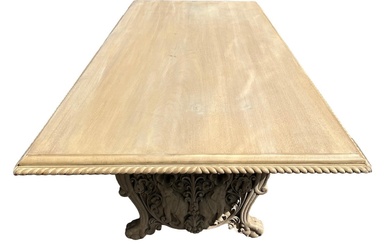 A LARGE DECORATIVE LIME OAK CARVED REFECTORY TABLE The...