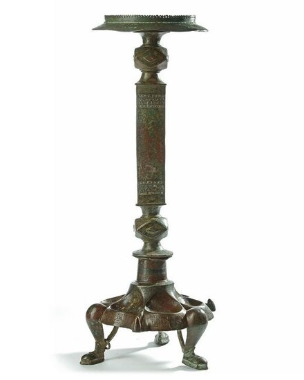 A LARGE KHURASAN BRONZE LAMPSTAND, EASTERN PERSIA, 12TH CENTURY
