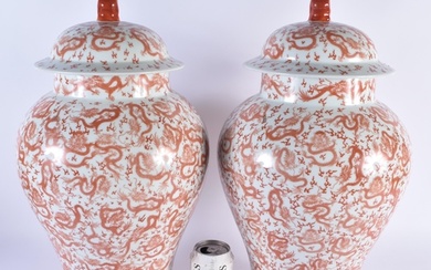 A LARGE PAIR OF CHINESE REPUBLICAN PERIOD ORANGE PORCELAIN V...