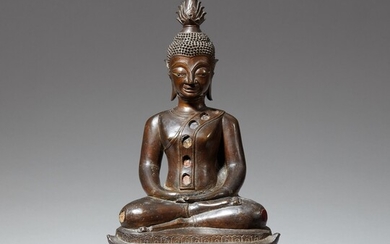 A Laotian bronze figure of Buddha Shakyamuni. Dated 1869