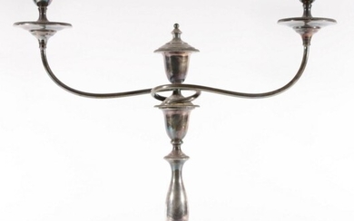 A Large Silverplated Twin Branch Candelabrum with Central Lidded Holder (some losses)