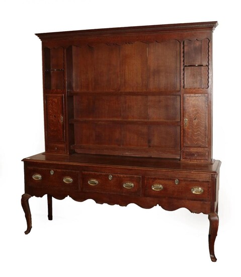 A Late George III Oak and Mahogany Crossbanded Enclosed Dresser,...