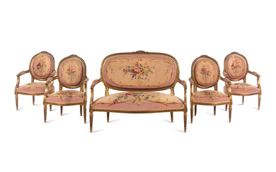 A Louis XVI Style Giltwood Parlor Suite