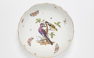A Meissen porcelain bowl from a dinner service with Continental birds and wildflowers made for King Frederick II