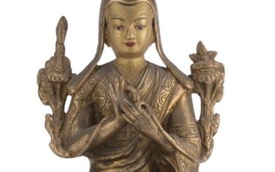A NEPALESE BRONZE SCULPTURE DEPICTING TSONGKHAPA 20TH CENTURY.