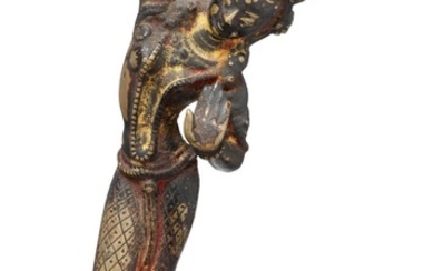 A Nepali patinated bronze figure of a dancing Tara. Nepal, 15th-16th century. Weight 824 g. H. 19 cm.