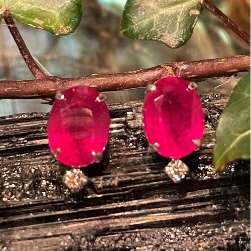 A PAIR OF 18CT RUBY & DIAMOND STUD EARRINGS, each with anti-...