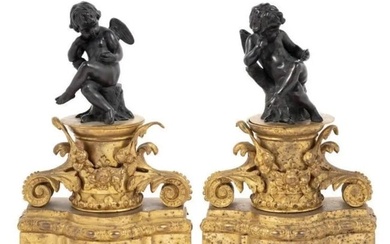 A PAIR OF 19TH C. FRENCH BRONZE FIRE PLACE CHENETS