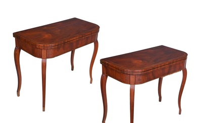 A PAIR OF REGENCY MAHOGANY AND INLAID CARD TABLES