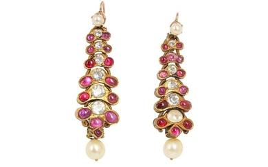 A PAIR OF RUBY AND SPINEL-ENCRUSTED EARRINGS South India, late 19th century
