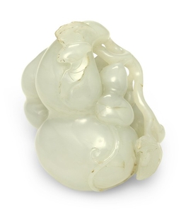 A PALE CELADON JADE 'BAT AND DOUBLE-GOURD' GROUP QING DYNASTY, 18TH CENTURY