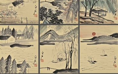A PAPER COLLECTION OF LANDSCAPE PAINTINGS.齊白石