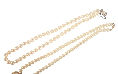 A PEARL NECKLACE comprising a single row of cultured pearls...
